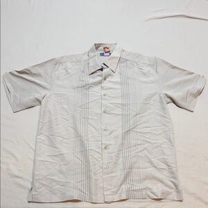 Cubavera Men's Short-Sleeve Guayabera-Style Button Down Light Gray Shirt Size L